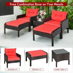 Costway 5 PCS Patio Rattan Furniture Set Sofa Ottoman Table W/Cushion Garden Red -Costway GUEST bc9d5902 735a 4634 9b77 49f832e75510