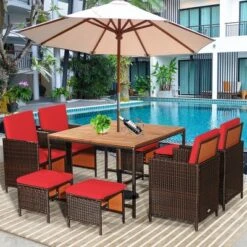 Costway 9PCS Patio Rattan Dining Set Cushioned Chairs Ottoman Wood Table Top WhiteRed 21 Costway 9PCS Patio Rattan Dining Set Cushioned Chairs Ottoman Wood Table Top WhiteRed -Costway GUEST bcbc7171 ae19 4f8d b4ca 759523a7f690