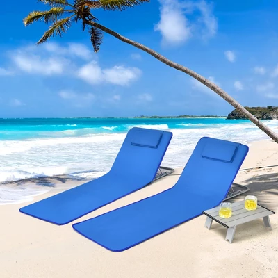 Costway 3-Piece Beach Lounge Chair Mat Set 2 Adjustable Lounge Chairs With Table BlueStripe 11 Costway 3-Piece Beach Lounge Chair Mat Set 2 Adjustable Lounge Chairs With Table BlueStripe - Image 11