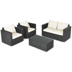 Costway 4PCS Patio Rattan Furniture Set Cushioned Sofa Chair Coffee Table Off White -Costway GUEST bce24781 b6d8 4986 834e 79bc1ab47154
