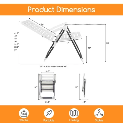 Costway Patio PP Folding Chair Adjustable Reclining 7-Level All-Weather Portable Outdoor 2 Costway Patio PP Folding Chair Adjustable Reclining 7-Level All-Weather Portable Outdoor - Image 2