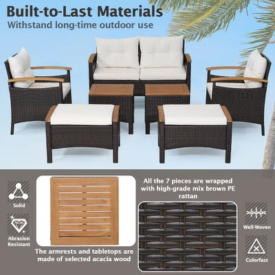 Costway 7PCS Patio Rattan Furniture Set Cushion Armrest Loveseat Ottoman Table 7 Costway 7PCS Patio Rattan Furniture Set Cushion Armrest Loveseat Ottoman Table - Image 7