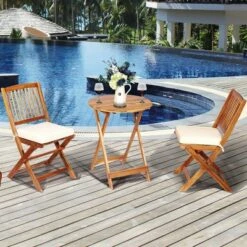 Costway 3PCS Patio Folding Wooden Bistro Set Cushioned Chair Conversation Cushion -Costway GUEST bd56b57d f0b6 4dad 99d7 dae6c8e4955a