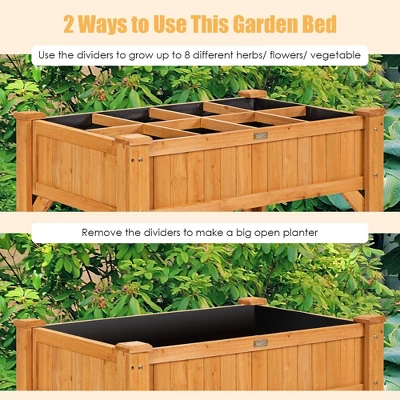 Costway 8 Grids Raised Garden Bed Elevated Planter Box Kit Wood W/Liner & Shelf 4 Costway 8 Grids Raised Garden Bed Elevated Planter Box Kit Wood W/Liner & Shelf - Image 4