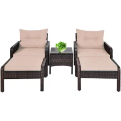 Costway 5 PCS Rattan Wicker Furniture Set Sofa Ottoman W/Brown Cushion Patio Garden Yard 16 Costway 5 PCS Rattan Wicker Furniture Set Sofa Ottoman W/Brown Cushion Patio Garden Yard -Costway GUEST bd8a6549 de11 4872 aaa7 c19a00592b44 1