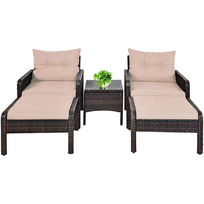 Costway 5 PCS Rattan Wicker Furniture Set Sofa Ottoman W/Brown Cushion Patio Garden Yard 8 Costway 5 PCS Rattan Wicker Furniture Set Sofa Ottoman W/Brown Cushion Patio Garden Yard - Image 8