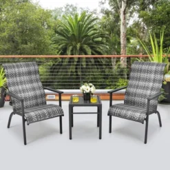 Costway 3 PCS Patio Rattan Bistro Set High Backrest Armrest SideTable Mix GrayMix Brown 21 Costway 3 PCS Patio Rattan Bistro Set High Backrest Armrest SideTable Mix GrayMix Brown -Costway GUEST bda36eed 4bb9 479a 9c4a ad3644b531ed