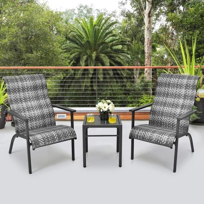 Costway 3 PCS Patio Rattan Bistro Set High Backrest Armrest SideTable Mix GrayMix Brown 11 Costway 3 PCS Patio Rattan Bistro Set High Backrest Armrest SideTable Mix GrayMix Brown - Image 11