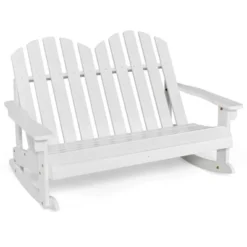Costway 2 Person Kid Adirondack Rocking Chair Outdoor Backrest Armrest Solid Wood Coffee/White -Costway GUEST bde40666 80d2 444f ac25 cf9deb6f1119