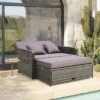 Costway Patio Rattan Daybed Set Wicker Loveseat Sofa With Ottoman & Retractable Side Tray