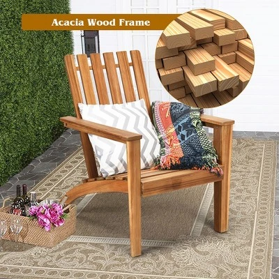 Costway Patio Acacia Wood Adirondack Chair Lounge Armchair Durable Outdoor Garden Yard 5 Costway Patio Acacia Wood Adirondack Chair Lounge Armchair Durable Outdoor Garden Yard - Image 5