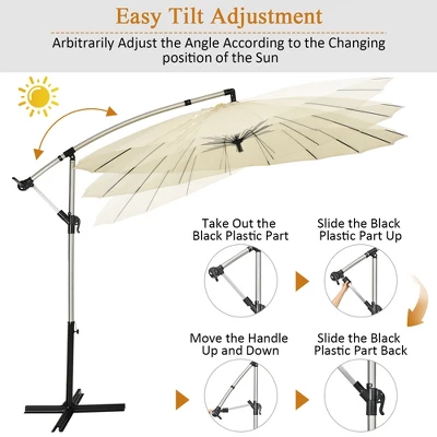 Costway 10ft Patio Offset Umbrella W/ Crank And Cross Base Aluminum 6 Costway 10ft Patio Offset Umbrella W/ Crank And Cross Base Aluminum - Image 6