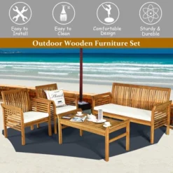 Costway 8 PCS Outdoor Acacia Wood Sofa Furniture Set Cushioned Chair Coffee Table Garden -Costway GUEST bec487a8 2efe 4bb4 9411 3759cdc87468 1