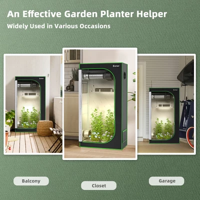 Costway 36''x20''x63'' Mylar Hydroponic Grow Tent W/Observation Window & Floor Tray GrayBlack 3 Costway 36''x20''x63'' Mylar Hydroponic Grow Tent W/Observation Window & Floor Tray GrayBlack - Image 3