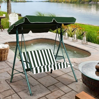 Costway Loveseat Patio Canopy Swing Glider Hammock Cushioned Steel Frame Outdoor Green 1 Costway Loveseat Patio Canopy Swing Glider Hammock Cushioned Steel Frame Outdoor Green