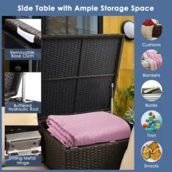 Costway 4PCS Patio Rattan Furniture Set Cushioned Loveseat Storage Table Navy -Costway GUEST beef8b6a ccb0 4efe b2b6 da1456606f7f