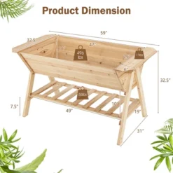 Costway 59'' X 31'' X 32.5'' Raised Garden Bed W/ Shelf Wood Elevated Planter Box W/ Liner