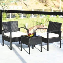 Costway 3PCS Patio Rattan Furniture Set Table & Chairs Set With Thick Cushions Garden -Costway GUEST bf53b13a eaad 4ffe 879b b8b9f7d713ad 1