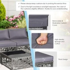 Costway 5 Pieces Patio PE Rattan Wicker Sofa Furniture Set Cushioned Outdoor Grey 10 Costway 5 Pieces Patio PE Rattan Wicker Sofa Furniture Set Cushioned Outdoor Grey -Costway GUEST bf6d20ce 1eb5 4b01 962c 0975602a4dc5