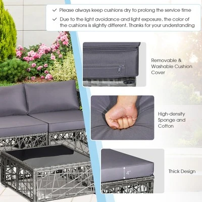 Costway 5 Pieces Patio PE Rattan Wicker Sofa Furniture Set Cushioned Outdoor Grey 4 Costway 5 Pieces Patio PE Rattan Wicker Sofa Furniture Set Cushioned Outdoor Grey - Image 4