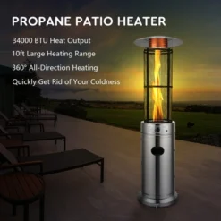 Costway 34000 BTU Patio Heaters Stainless Steel Round Propane Glass Tube Flame W/Wheels -Costway GUEST bf89b9a1 039c 40a7 9f82 16f4a5a49430