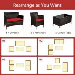 Costway 4PCS Patio Furniture Set Rattan Conversation Set W/ Tempered Glass Coffee Table Cushion Red -Costway GUEST bfbbfff6 399b 442a 8bb5 f7b115799435