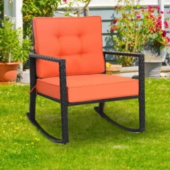 Costway 2PCS Outdoor Wicker Rocking Chair Patio Lawn Rattan Single Chair Glider W/ Cushion -Costway GUEST bfdf1dc3 0f6d 4ba4 a148 431deab809ea