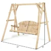 Costway A-Frame Wooden Porch Swing Outdoor Garden Rural Torched Log Curved Back Bench