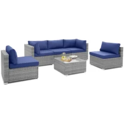 Costway 6 PCS Patio Conversation Sofa Set Outdoor Rattan Furniture Cushioned Seat Navy -Costway GUEST bfe4f9ec a04b 446c a592 89e5e161d46e
