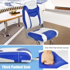 Costway High Back Folding Boat Seats W/ Blue White Sponge Cushion & Flexible Hinges -Costway GUEST c01dae11 32f1 4711 8e60 6e08fd2f9efe