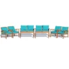 Costway 8PCS Wooden Patio Furniture Set Table Sofa Chair Cushioned Garden Turquoise