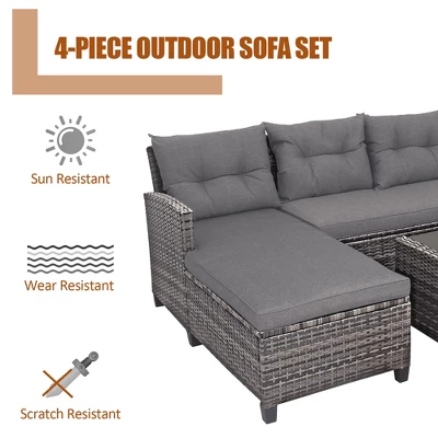 Costway 4PCS Patio Rattan Furniture Set Cushioned Loveseat Table Shelf Gray 5 Costway 4PCS Patio Rattan Furniture Set Cushioned Loveseat Table Shelf Gray - Image 5