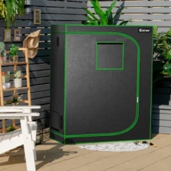 Costway 48''x24''x60'' Mylar Hydroponic Grow Tent W/Observation Window & Floor Tray GrayBlack