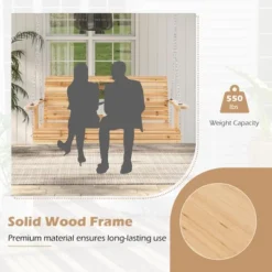 Costway 2-seat Wood Swing Bench With Folding Cup Holder And Sturdy Metal Hanging Chains -Costway GUEST c0bf91c1 0228 422b 9c87 aa62d45f3ed6