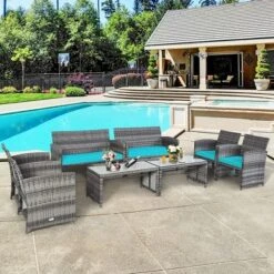 Costway 8PC Patio Rattan Furniture Set Glass Table Top Cushioned Sofa TurquoiseRed -Costway GUEST c0c7b4c4 a06b 4077 b628 0f5851fc4a52