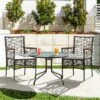 Costway 4pcs PE Wicker Patio Bistro Chairs Acacia Wood Armrests W/ Cushions Outdoor
