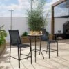 Costway 3 PCS Outdoor Patio Bar Table Stool Set Height Tempered Glass Top