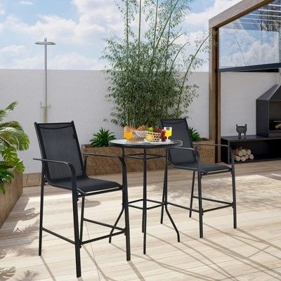 Costway 3 PCS Outdoor Patio Bar Table Stool Set Height Tempered Glass Top 1 Costway 3 PCS Outdoor Patio Bar Table Stool Set Height Tempered Glass Top