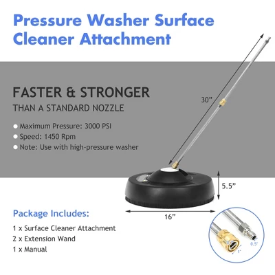 Costway 16'' Pressure Washer Surface Cleaner Attachment W/ 2 Extension Wand 3 Costway 16'' Pressure Washer Surface Cleaner Attachment W/ 2 Extension Wand - Image 3