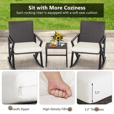 Costway 3PCS Patio Rattan Wicker Rocking Chairs Table Bistro Set Cushioned Rocker Garden 8 Costway 3PCS Patio Rattan Wicker Rocking Chairs Table Bistro Set Cushioned Rocker Garden - Image 8