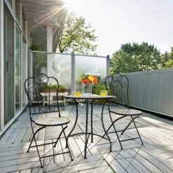 Costway 2PCS Patio Folding Mosaic Bistro Chairs Flower Pattern Seat Garden Deck