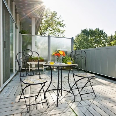Costway 2PCS Patio Folding Mosaic Bistro Chairs Flower Pattern Seat Garden Deck 1 Costway 2PCS Patio Folding Mosaic Bistro Chairs Flower Pattern Seat Garden Deck