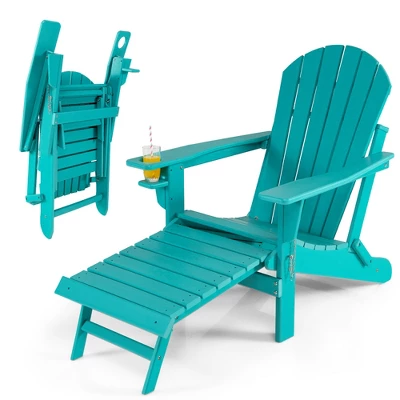 Costway Patio Folding Adirondack Chair HDPE All-Weather Pull-Out Ottoman WhiteBlackCoffeeGrayTurquoise 12 Costway Patio Folding Adirondack Chair HDPE All-Weather Pull-Out Ottoman WhiteBlackCoffeeGrayTurquoise - Image 12