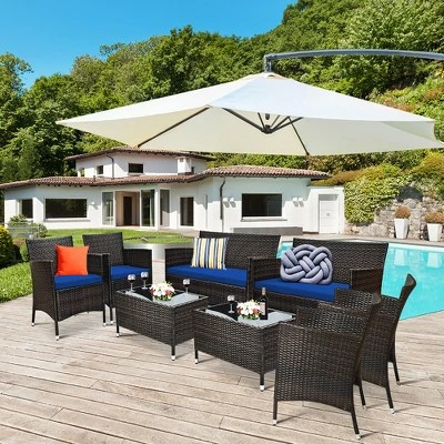 Costway 8PCS Rattan Patio Furniture Set Cushioned Sofa Chair Coffee Table RedBrownTurquoise 15 Costway 8PCS Rattan Patio Furniture Set Cushioned Sofa Chair Coffee Table RedBrownTurquoise - Image 15