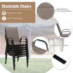 Costway 7PCS Patio Dining Set 6 Stackable Chairs Glass Table Umbrella Hole Yard -Costway GUEST c210271a e771 481c 80dc 17527adff639