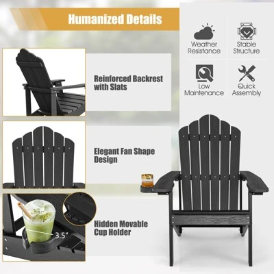 Costway Patio HIPS Adirondack Chair With Cup Holder Weather Resistant Outdoor 380 LBS Black/Teak/Green/Navy/Red/Gray/White/Yellow 4 Costway Patio HIPS Adirondack Chair With Cup Holder Weather Resistant Outdoor 380 LBS Black/Teak/Green/Navy/Red/Gray/White/Yellow - Image 4