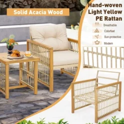 Costway 3PCS Patio PE Wicker Conversation Set Acacia Wood Frame WithSeat & Back Cushions 11 Costway 3PCS Patio PE Wicker Conversation Set Acacia Wood Frame WithSeat & Back Cushions -Costway GUEST c277174d c10c 4b60 9166 f25ad488a162