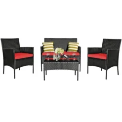 Costway 4PCS Patio Rattan Furniture Set Cushioned Sofa Coffee Table Backyard TurquoiseRed -Costway GUEST c27b8621 dc3b 4857 9996 66ff2aeca2ad