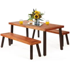 Costway 3 Pieces Picnic Table Set Acacia Wood Table Bench With Steel Legs Outdoor Patio -Costway GUEST c28fc2cc 5922 41e1 81de d70ef70f41e6