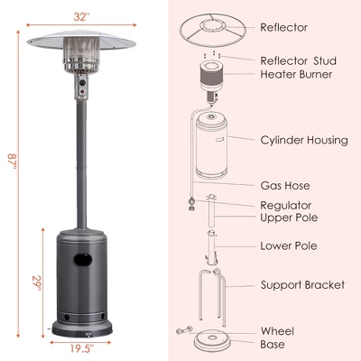 Costway 50000 BTU Propane Patio Heater Standing LP Gas Steel W/ Wheels Grey 2 Costway 50000 BTU Propane Patio Heater Standing LP Gas Steel W/ Wheels Grey - Image 2